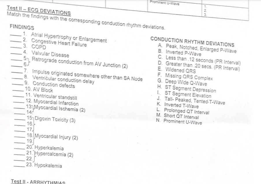 match the answers it U-Wave Test II - ECG