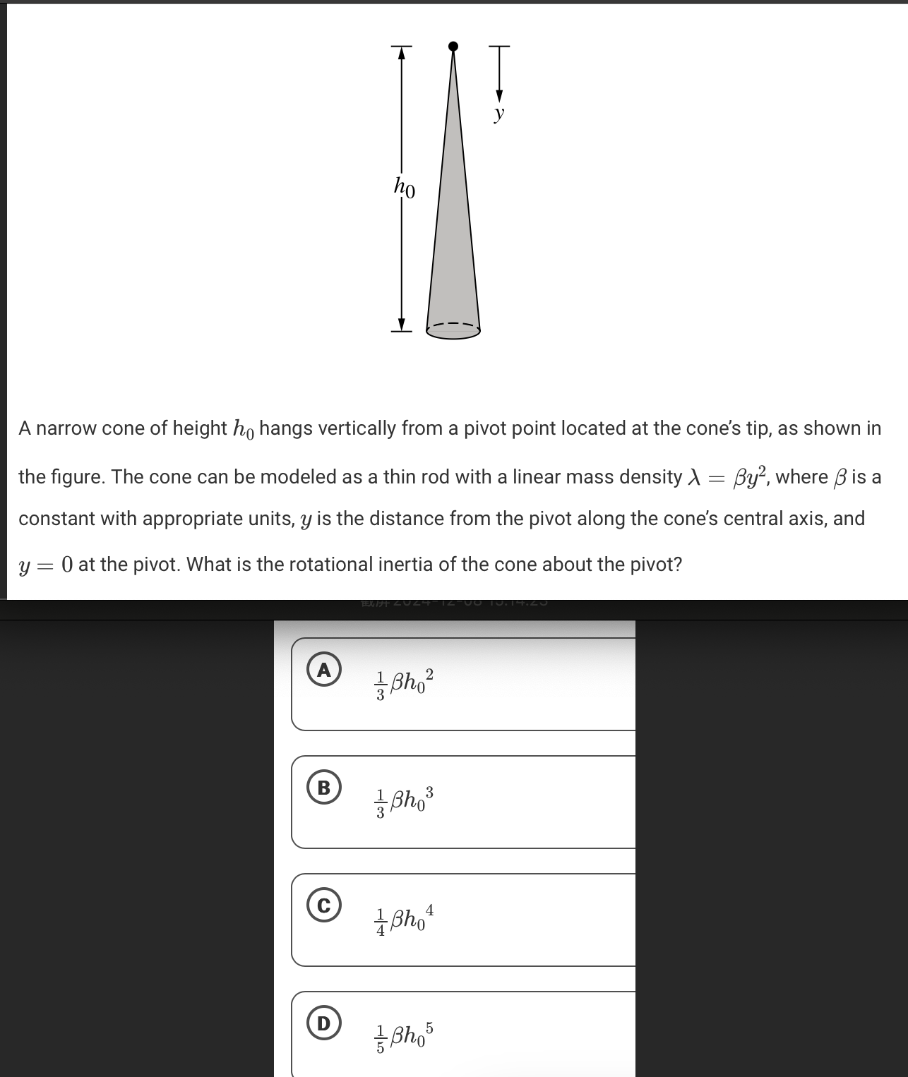 give the answer < -] = o A narrow cone of height