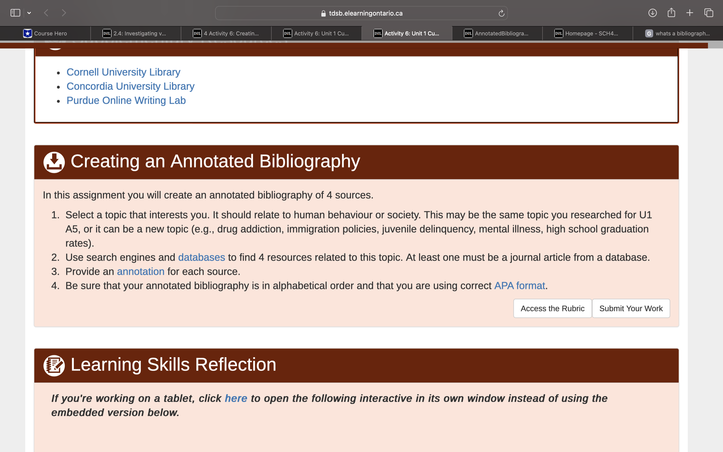 O v @ tdsb.elearningontario.ca RIS P e e vity 6: