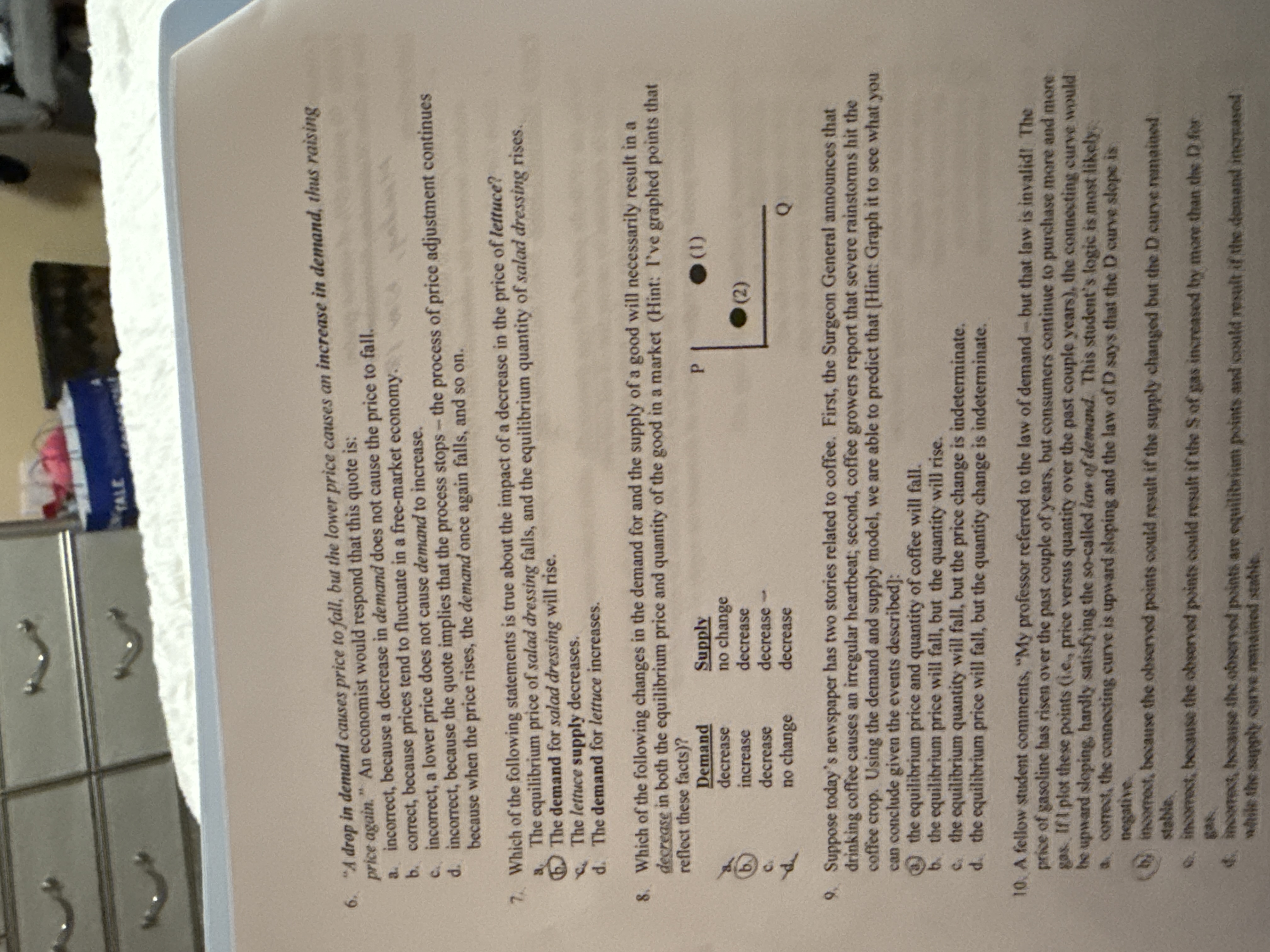 The correct answer TALE 6. "A drop in demand