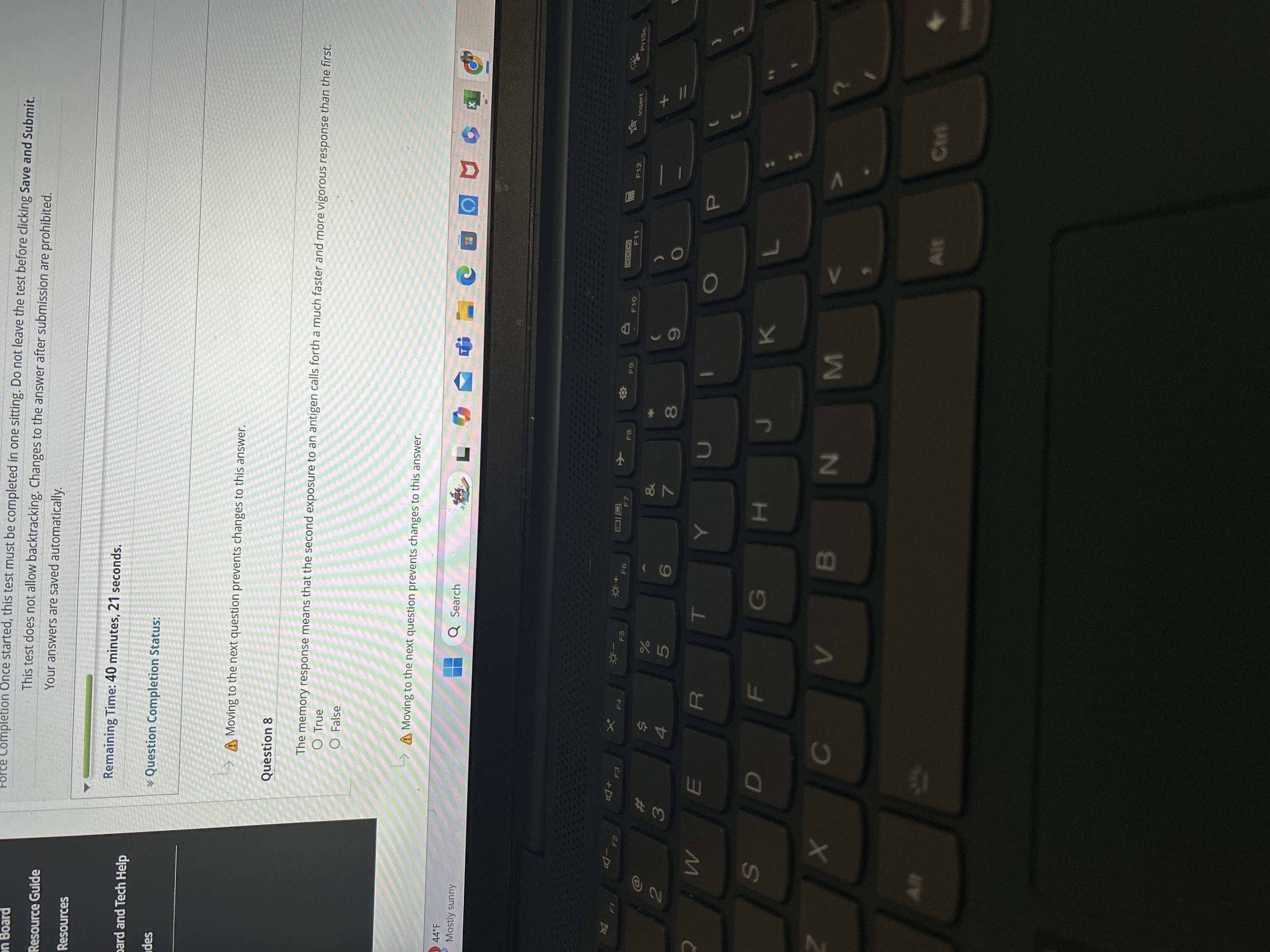 Answer completion Once started, this test must be