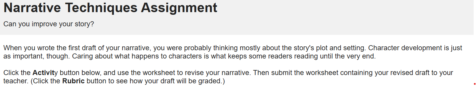 Narrative Techniques Assignment Can you improve