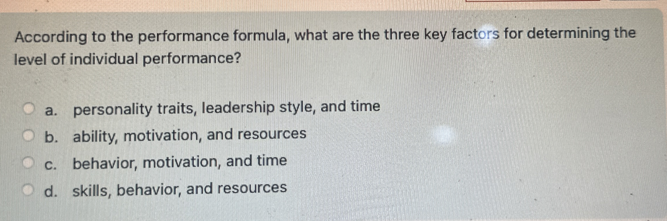 According to the performance formula, what are