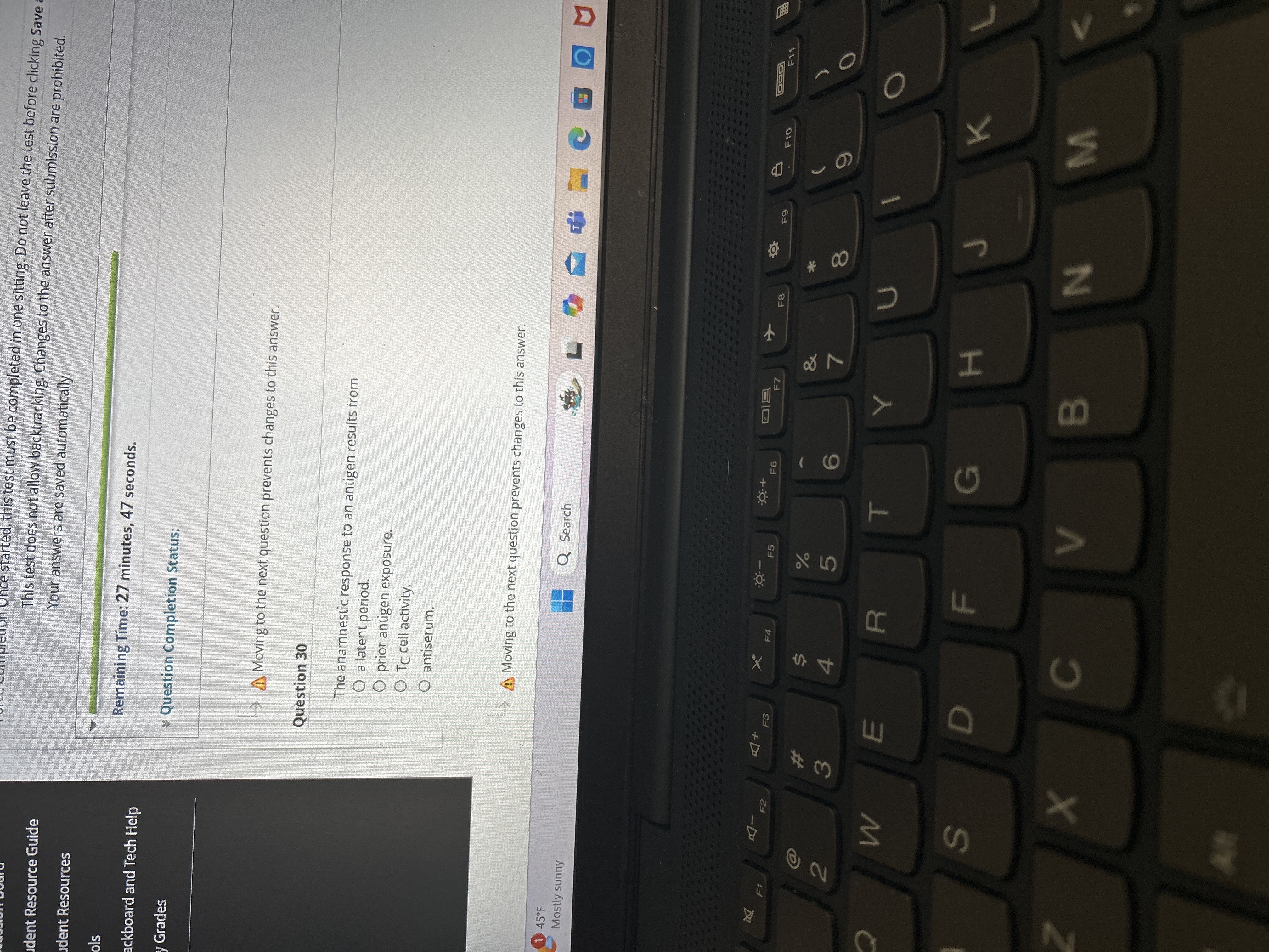 Answer once started, this test must be completed