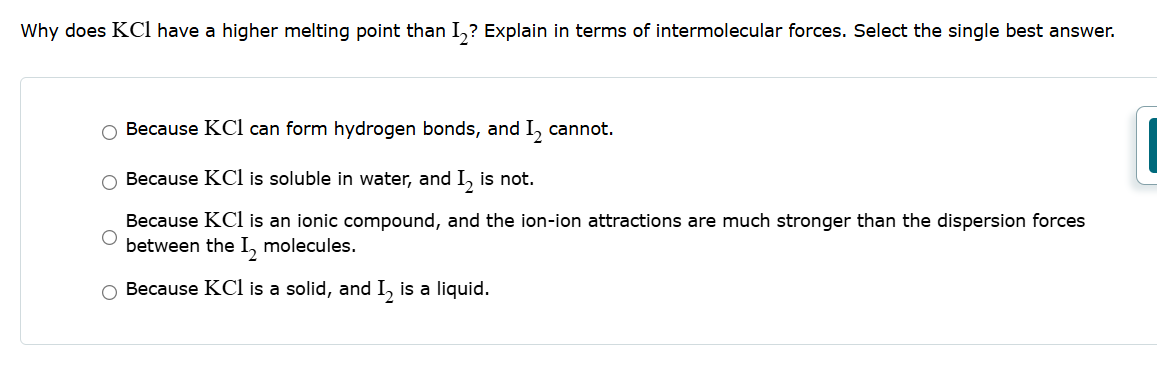 answer Why does KCI have a higher melting point
