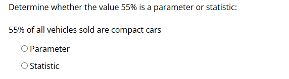 answer Determine whether the value 55% is a
