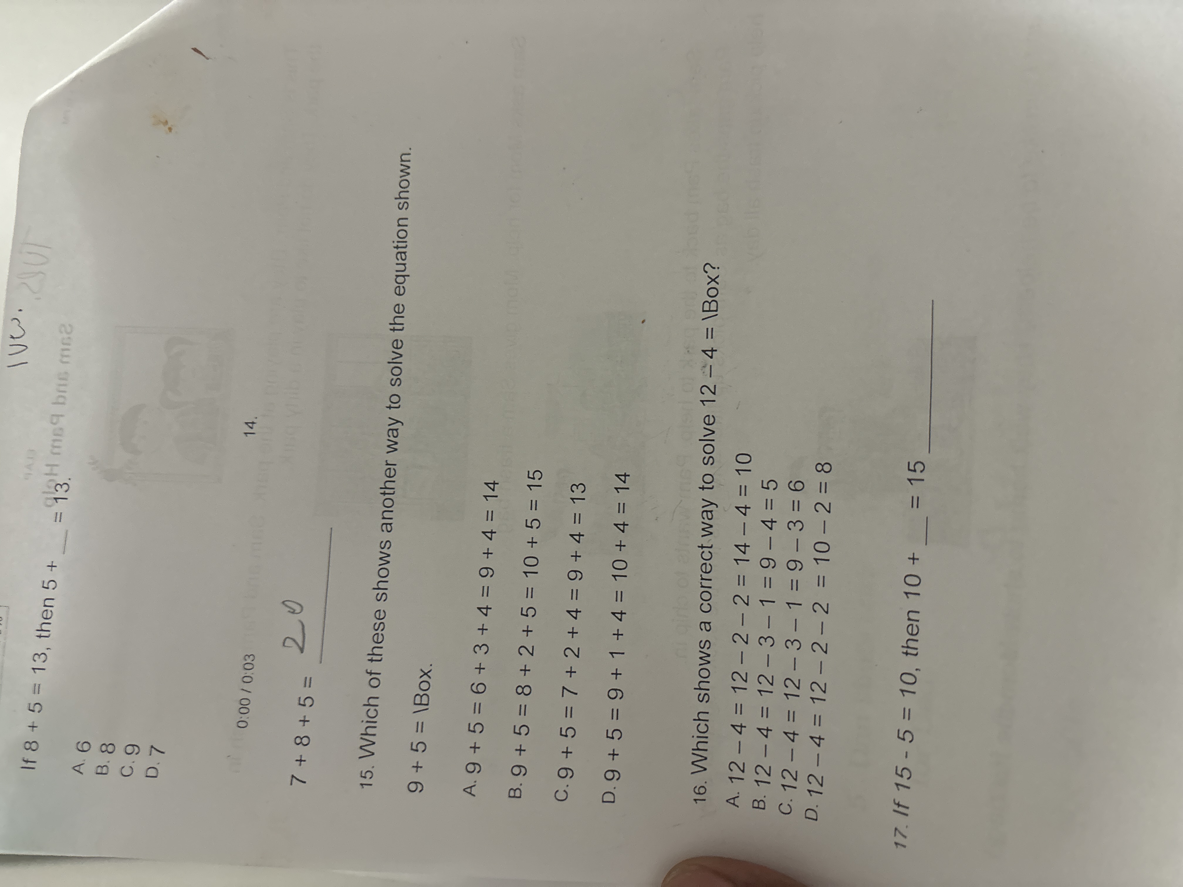 Answer IVE. 2901 If 8 + 5 = 13, then 5+ =93H med