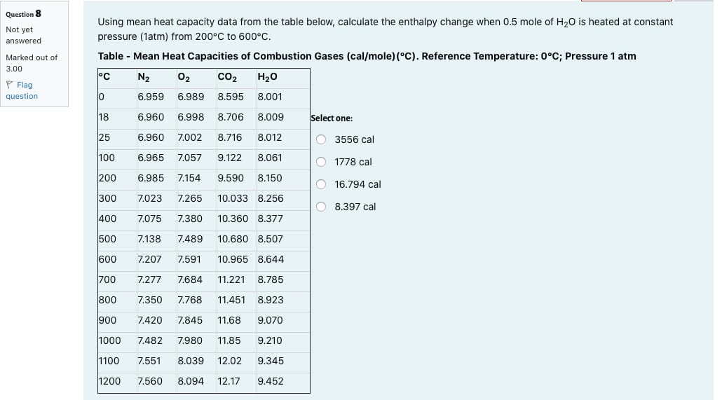 Provide answers Question 8 Using mean heat