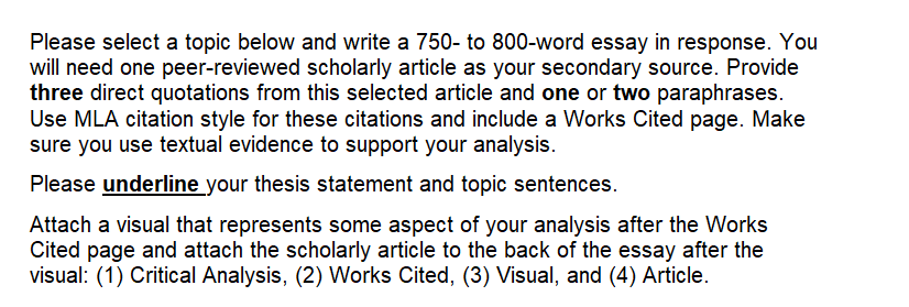 Please select a topic below and write a 750- to