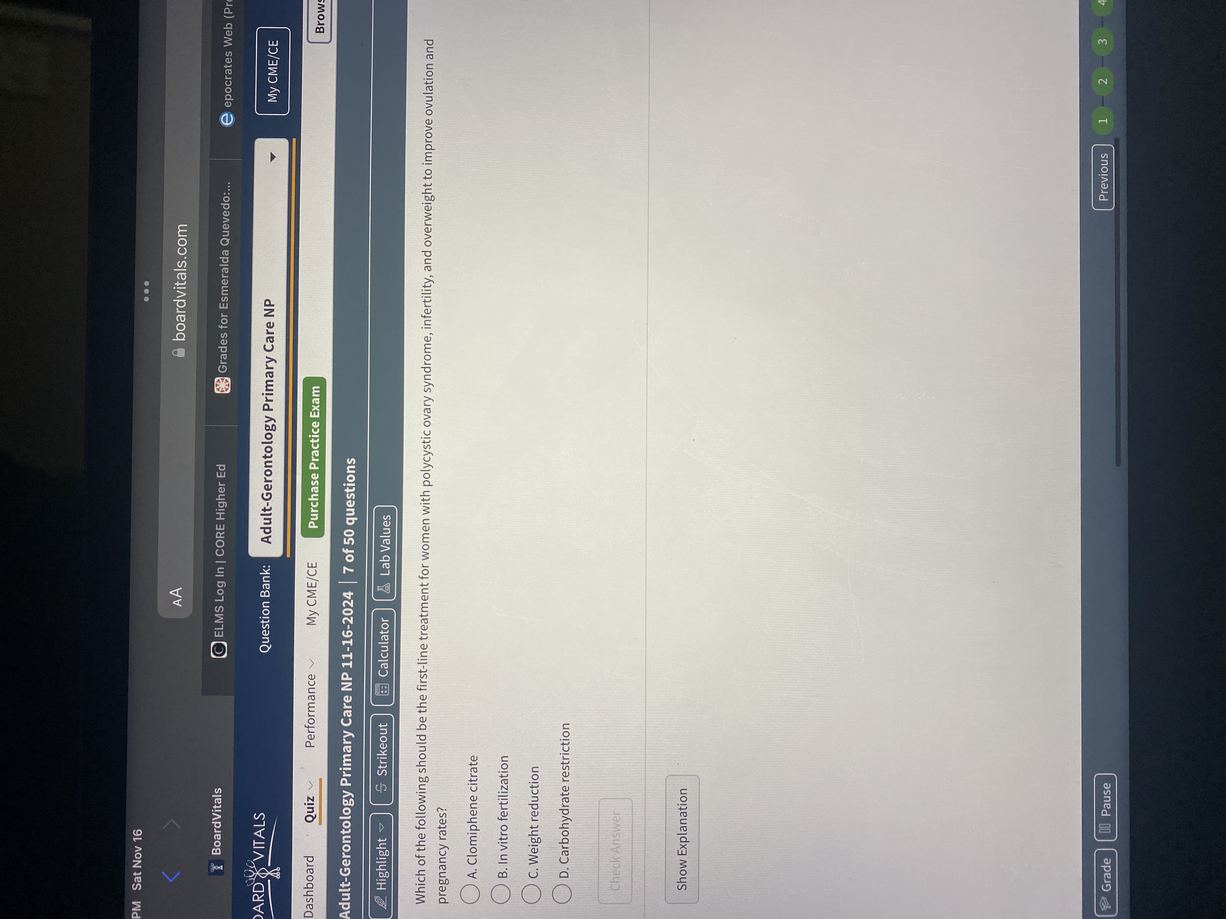 Answer PM Sat Nov 16 . . . AA boardvitals.com