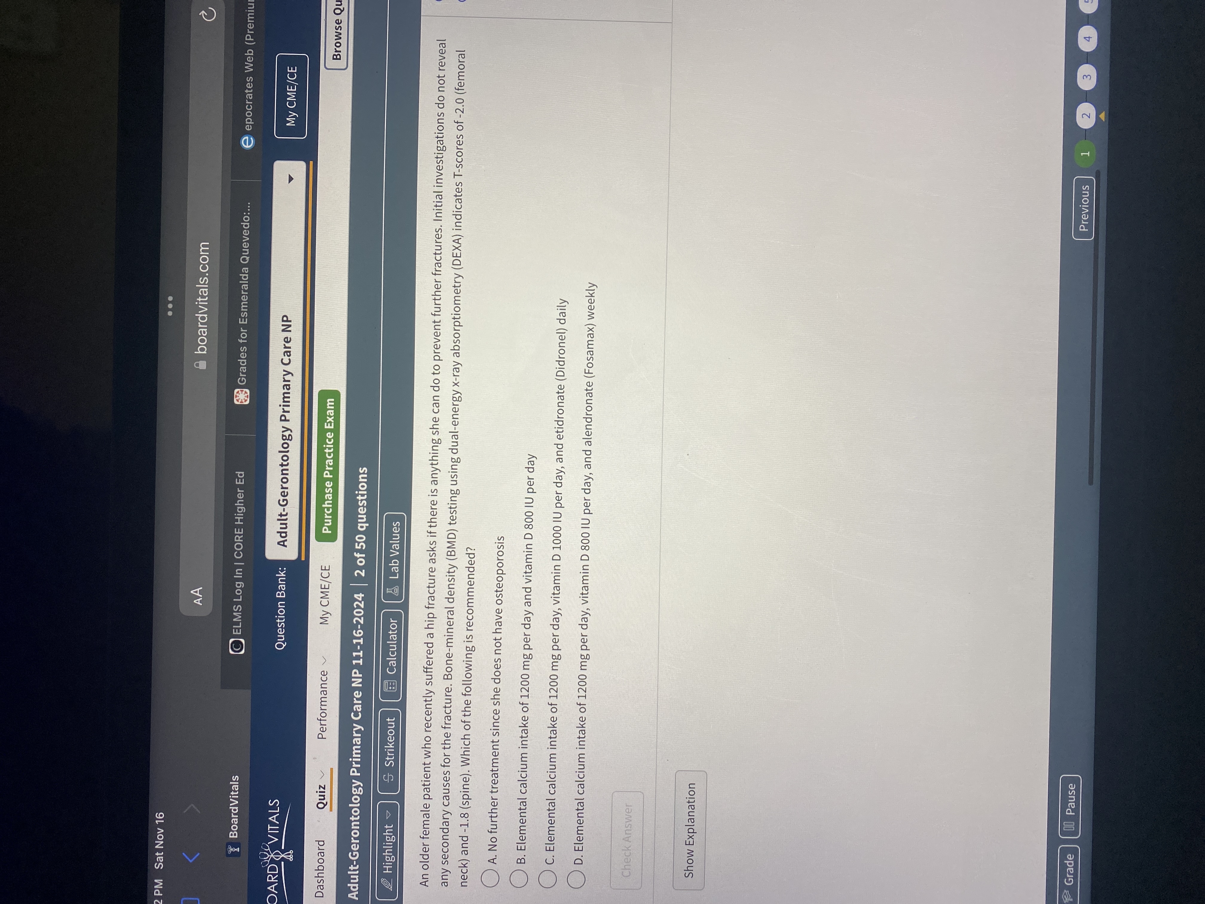 Answer 2 PM Sat Nov 16 . . . AA boardvitals.com C