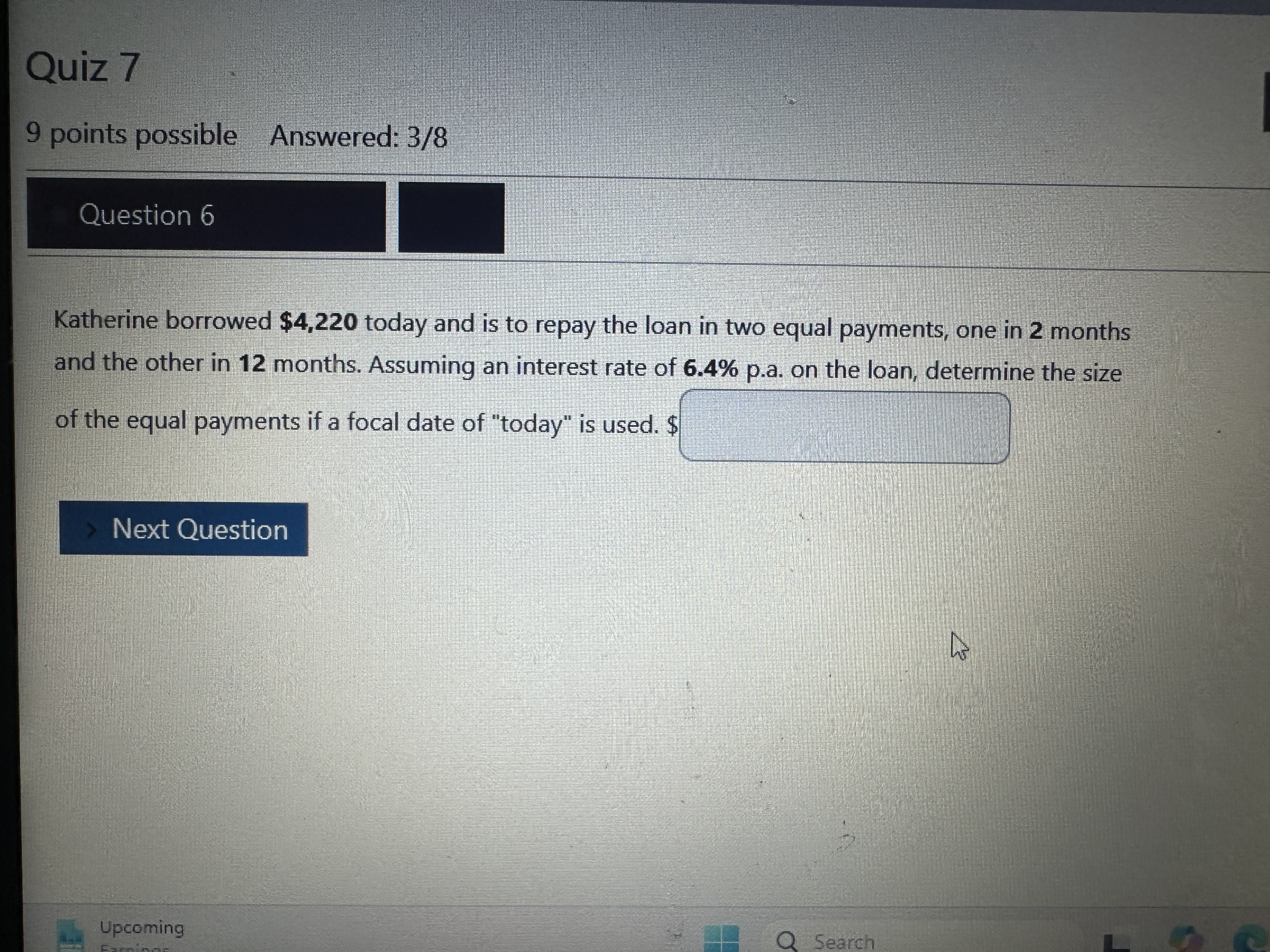 Answer Quiz 7 9 points possible Answered: 3/8