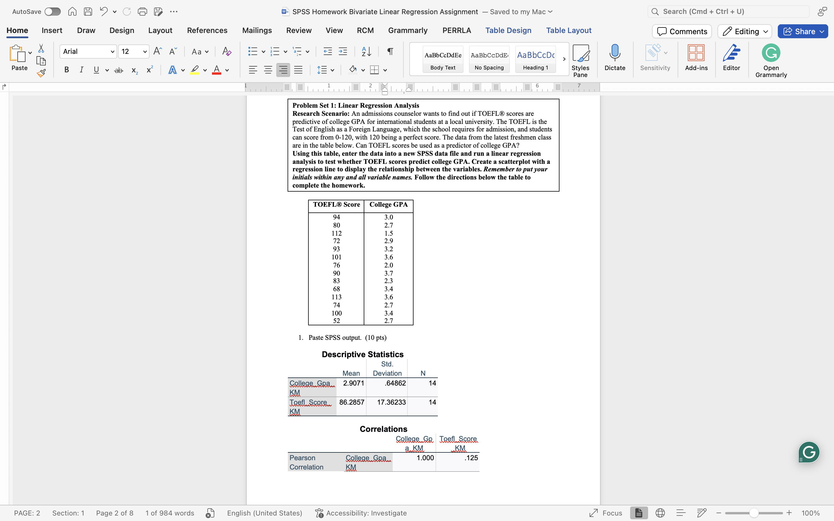 AutoSave O A A . CG 9 ... W= SPSS Homework
