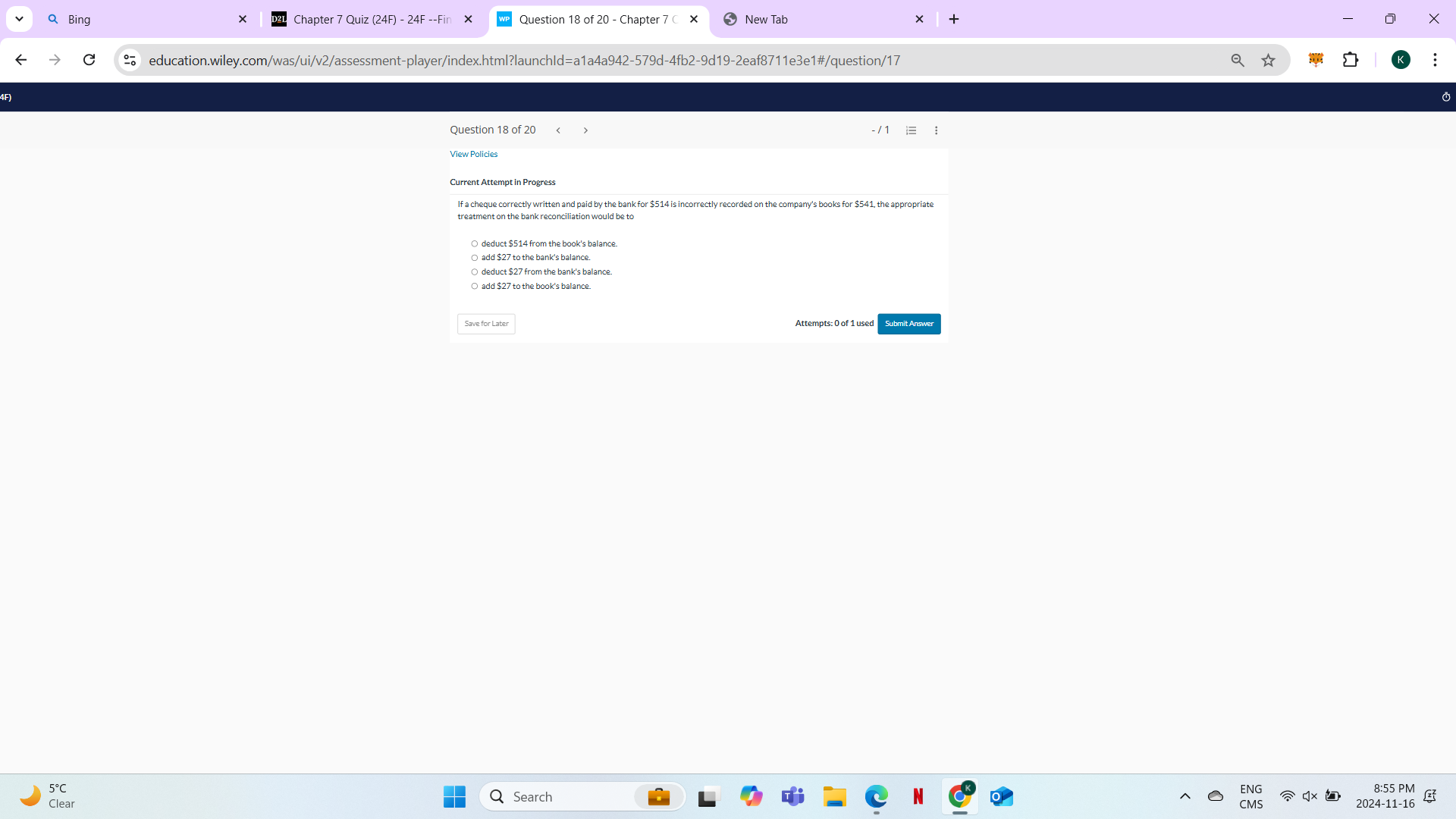 answer a b c d Q Bing X D2L Chapter 7 Quiz (24F)
