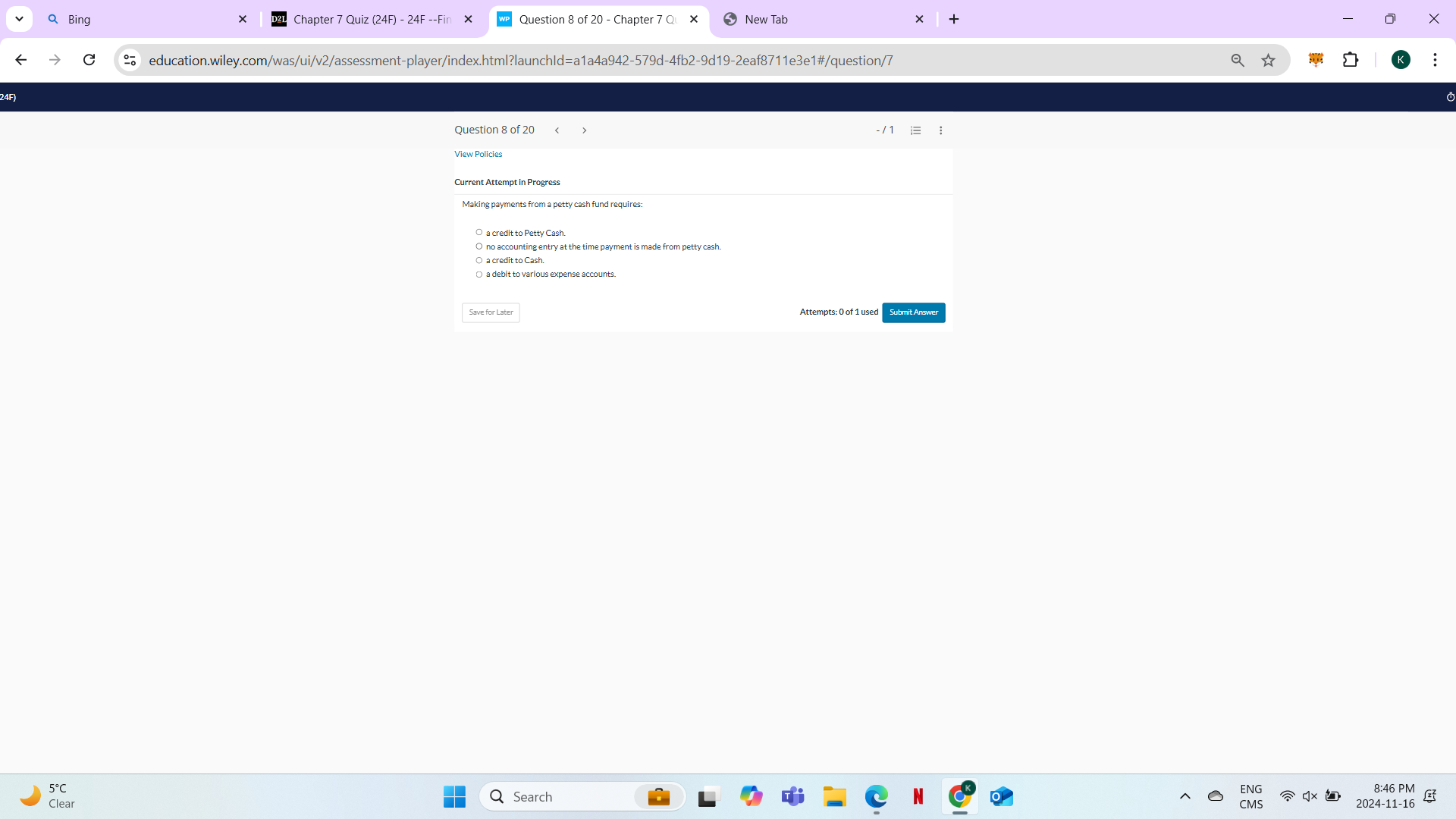 answer a b c d Q Bing X D2L Chapter 7 Quiz (24F)