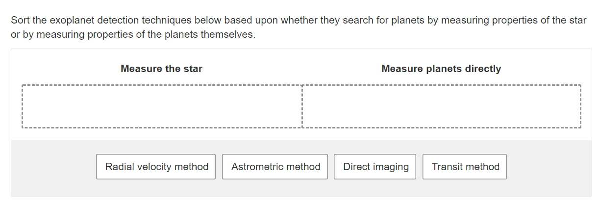 answer Sort the exoplanet detection techniques