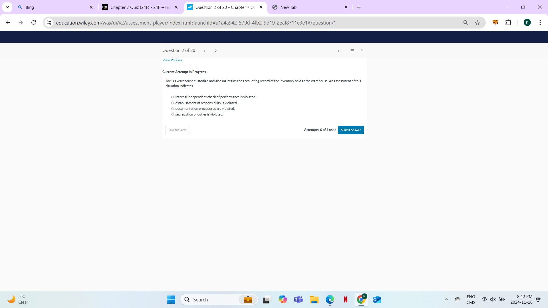 answer Q Bing X D2L Chapter 7 Quiz (24F) - 24F