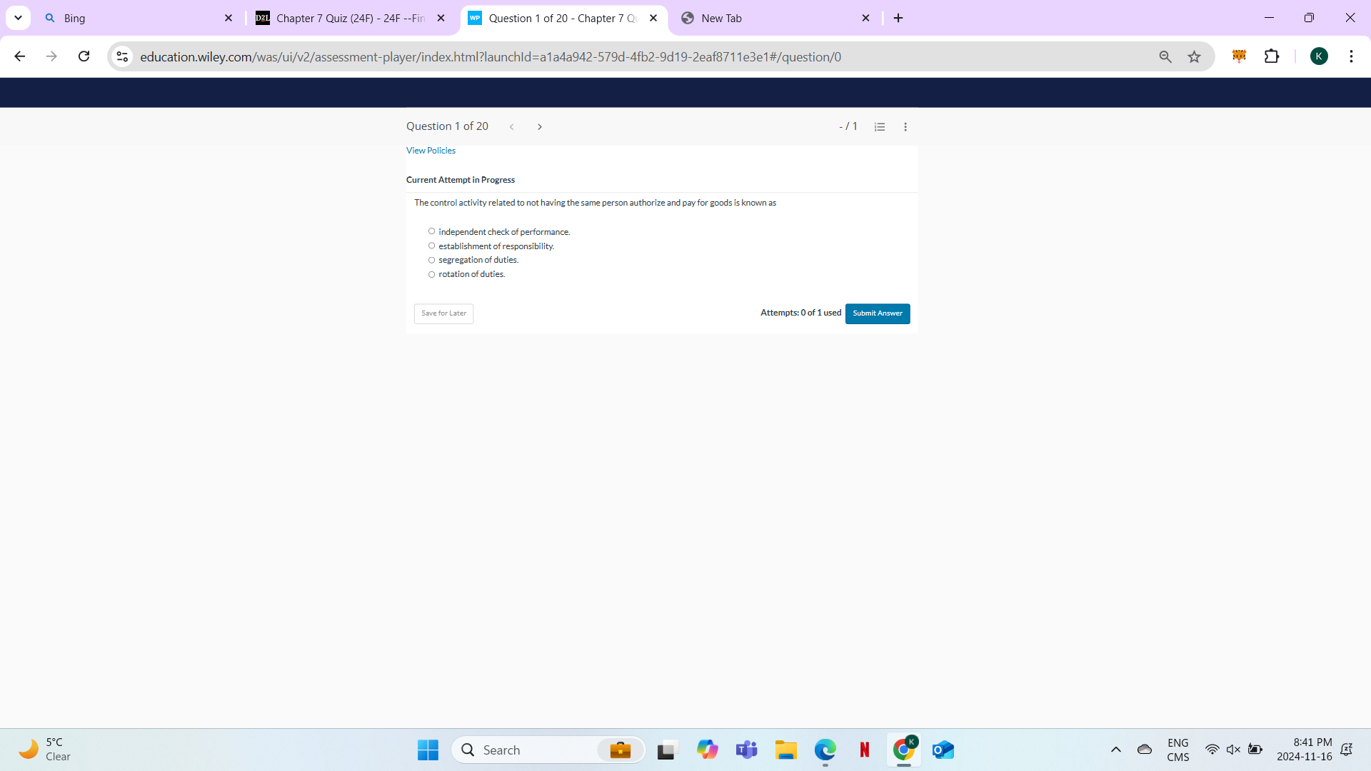 answer Q Bing X D2L Chapter 7 Quiz (24F) - 24F