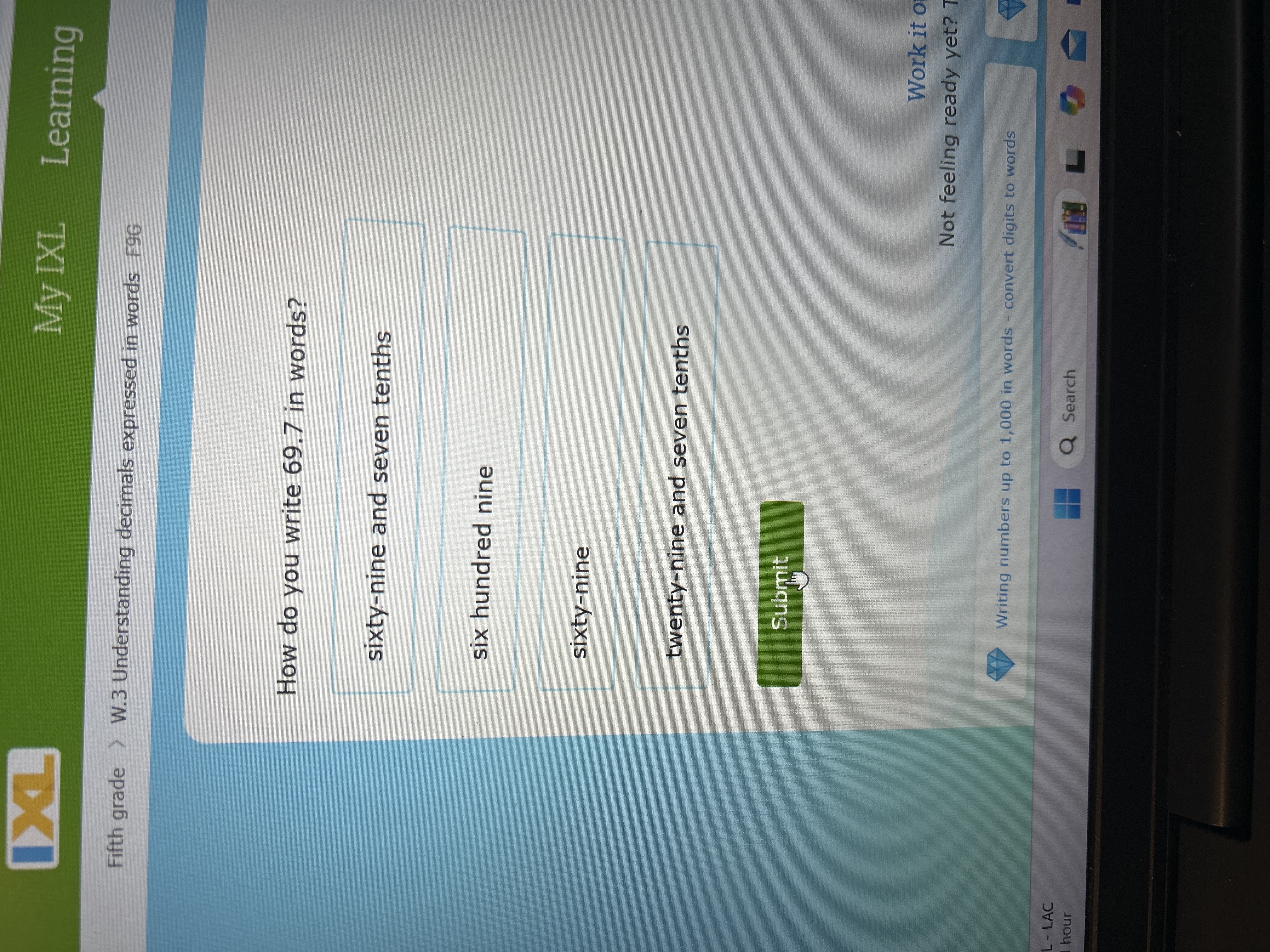 Answer IXL My IXL Learning Fifth grade > W.3