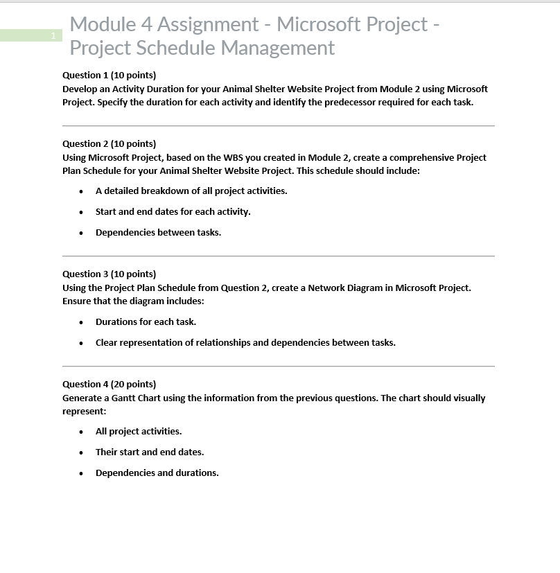 Module 4 Assignment - Microsoft Project Project
