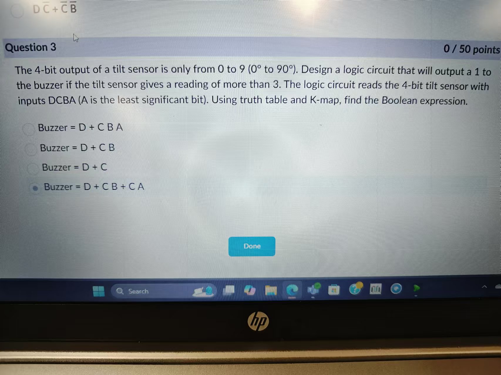 answer DC + CB his Question 3 0 / 50 points The