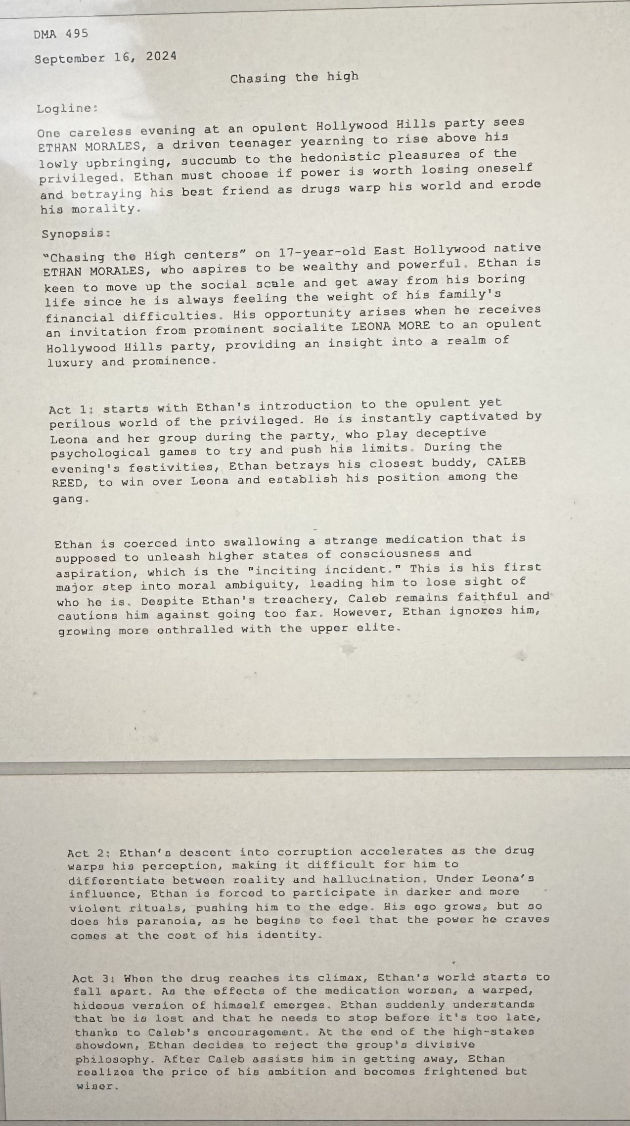 Using the following log Line + synopsis +