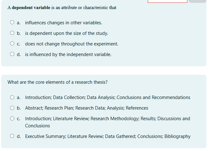 What are the answers A dependent variable is an