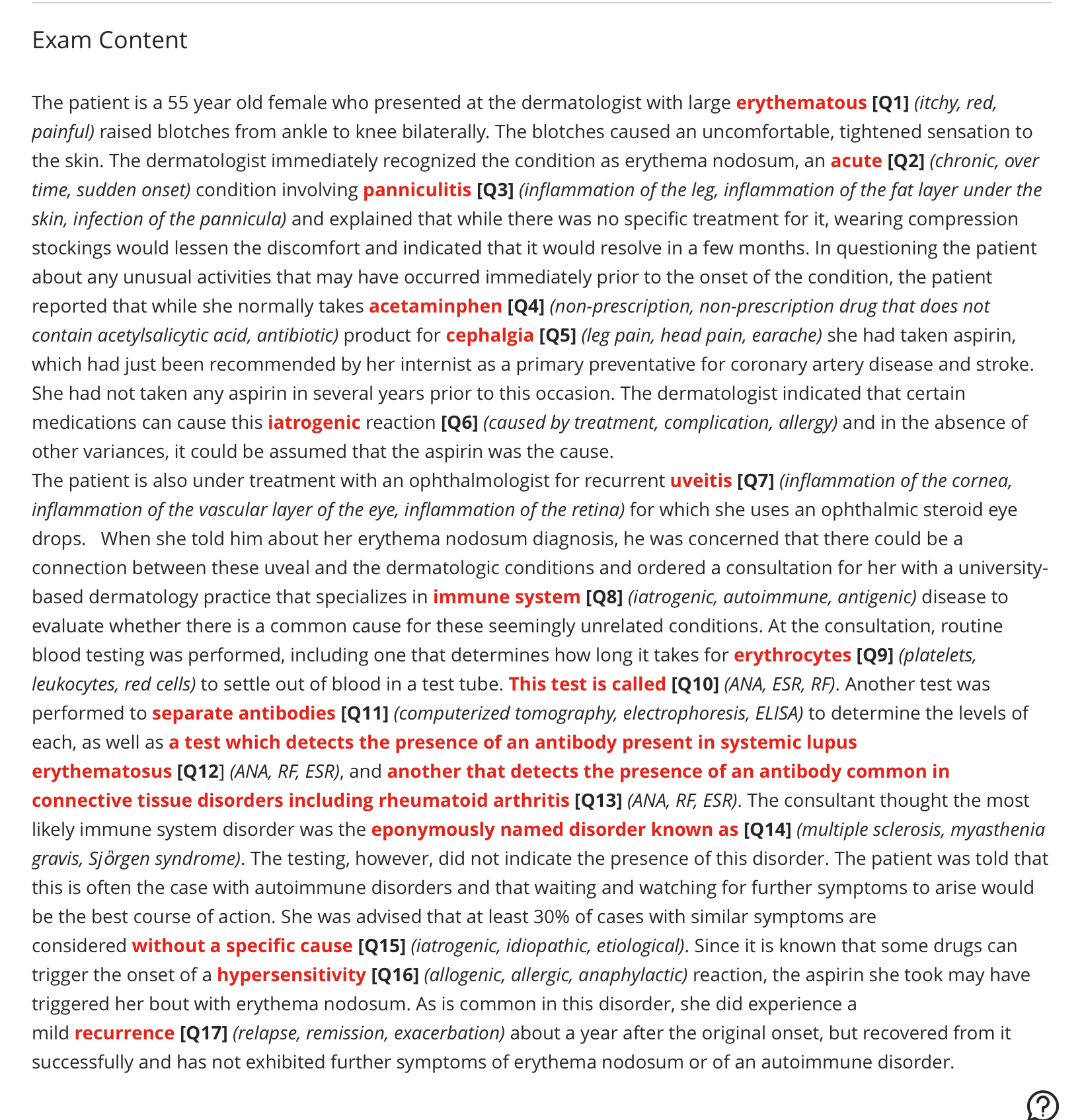 Answer this correctly Exam Content The patient is