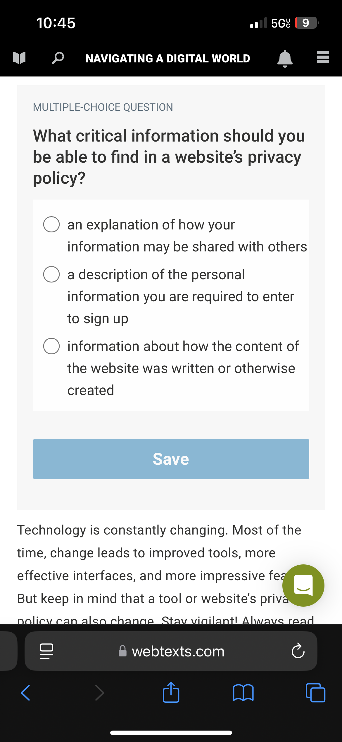 Answer (01 LT L NAVIGATING A DIGITAL WORLD