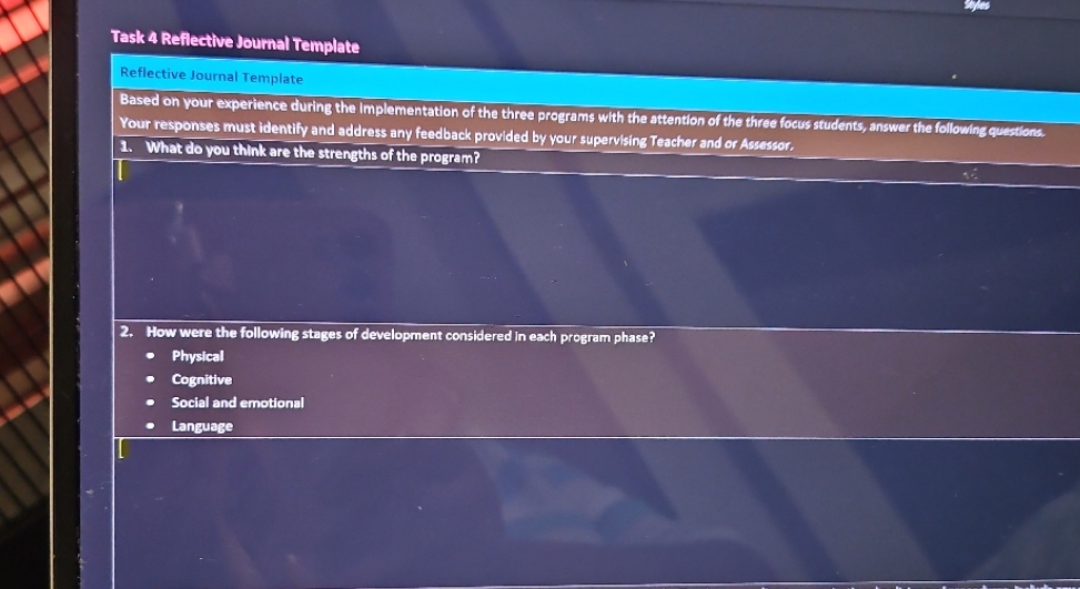 Task 4 Reflective Journal Template Reflective