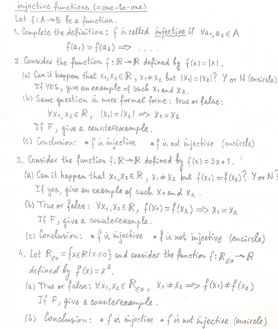 answer each part injective functions ( = one -
