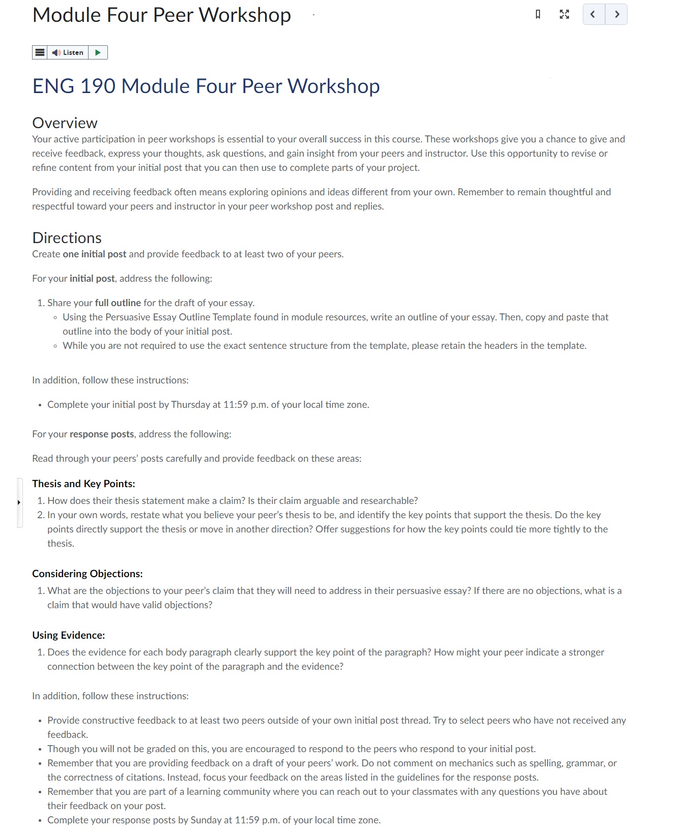 \fA o ~ ' Module Four Peer Workshop - I =|