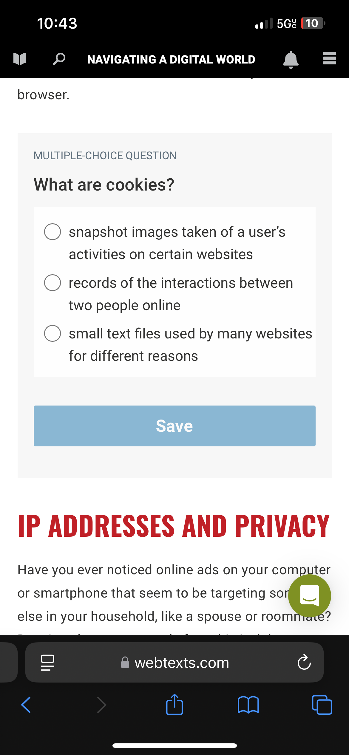 Answer 10:43 LT L NAVIGATING A DIGITAL WORLD