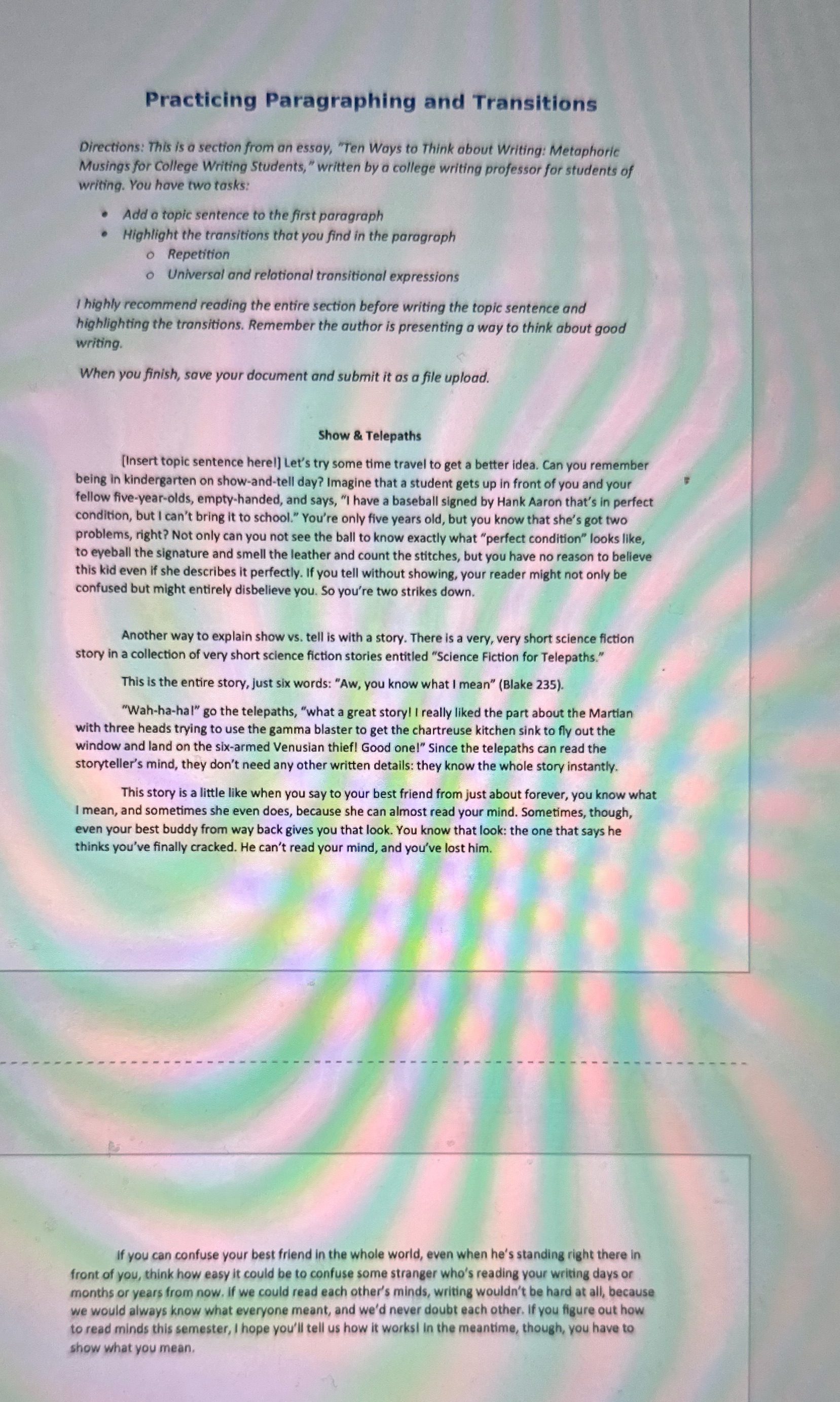 Practicing Paragraphing and Transitions