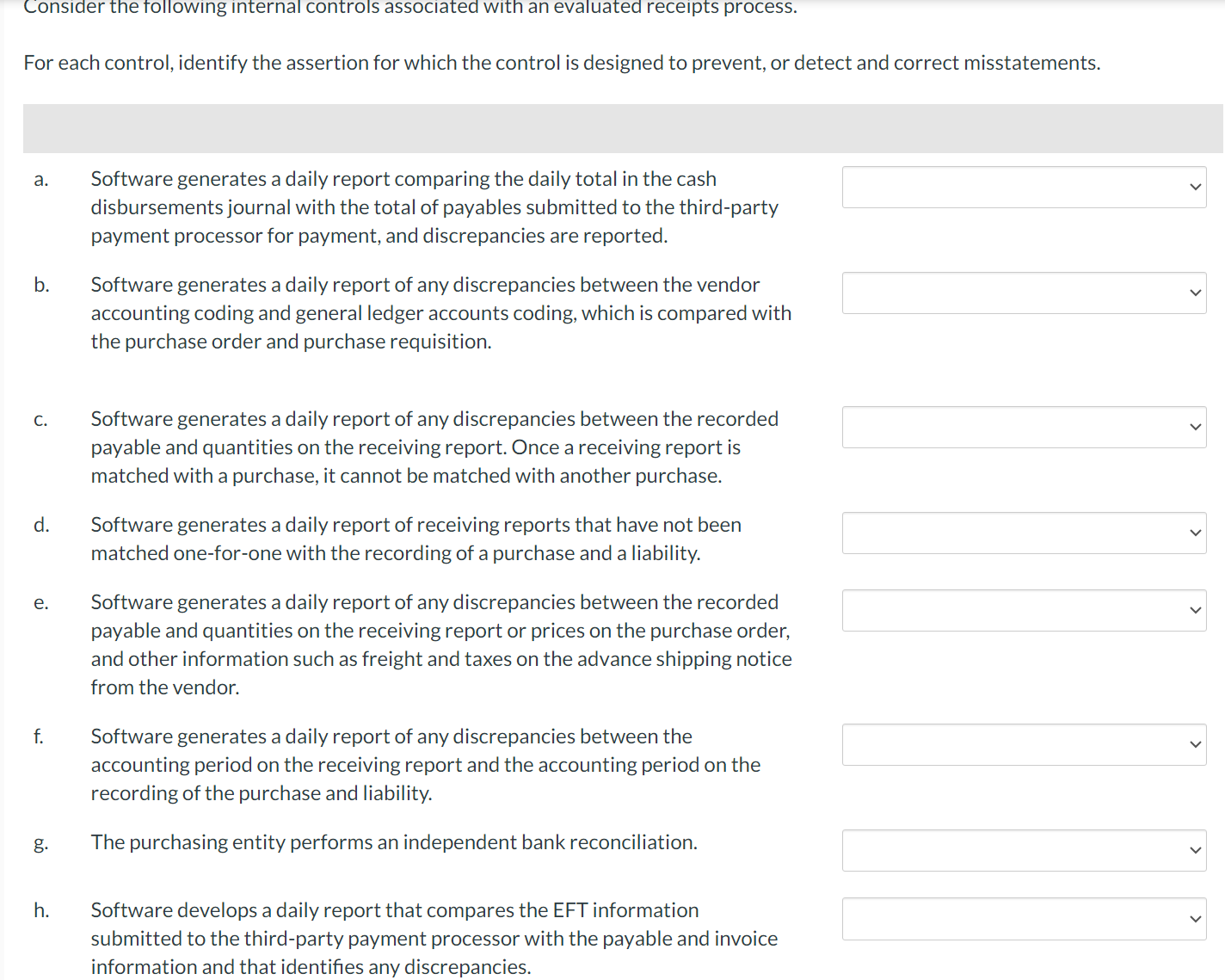 answer Consider the tollowing internal controls