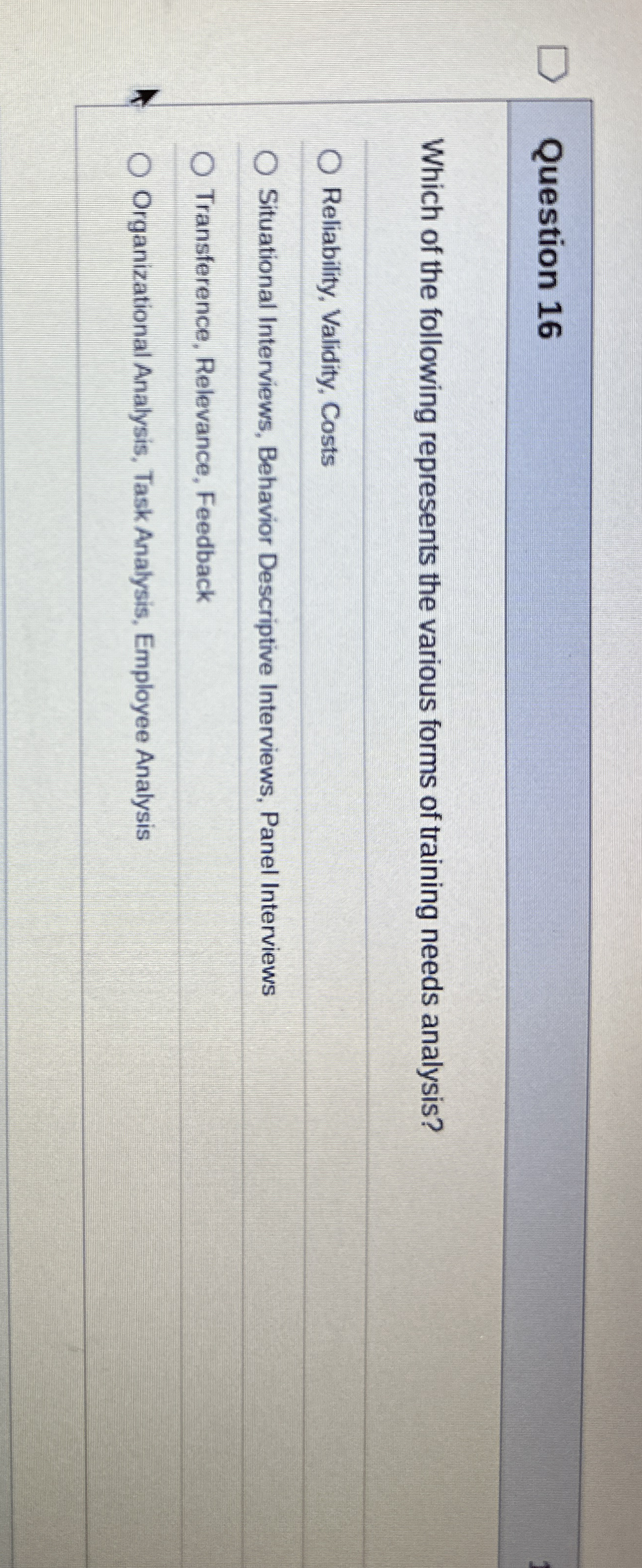 Question 1 6 Which of the following represents