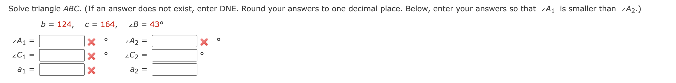 answer Solve triangle ABC. (If an answer does not
