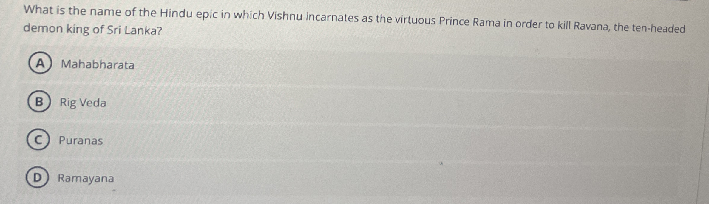 What is the name of the Hindu epic in which