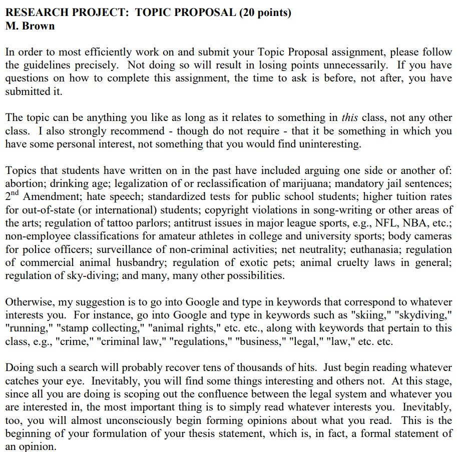 RESEARCH PROJECT: TOPIC PROPOSAL (20 points) M.