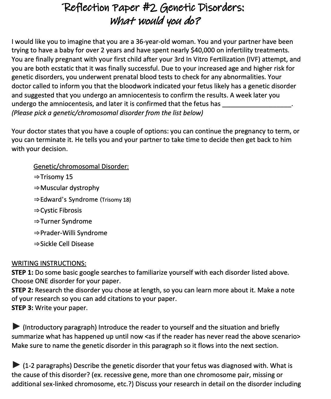 "Reflection Paper #2. Genetic Pisorders: What
