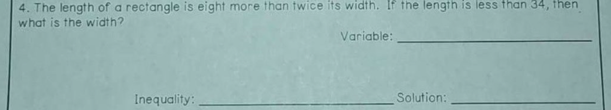 Answer 4. The length of a rectangle is eight more