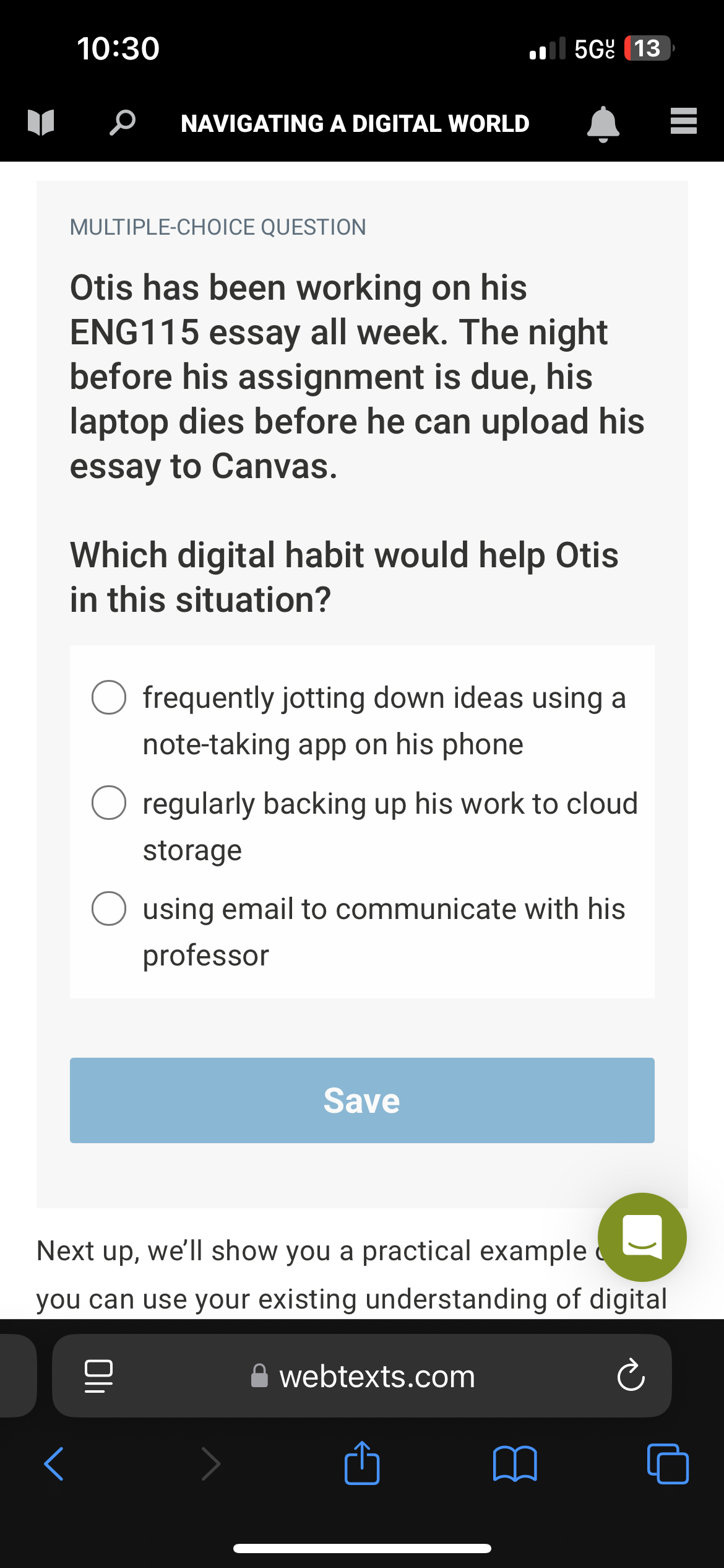 Answer 10:30 w' 5G (13 NAVIGATING A DIGITAL