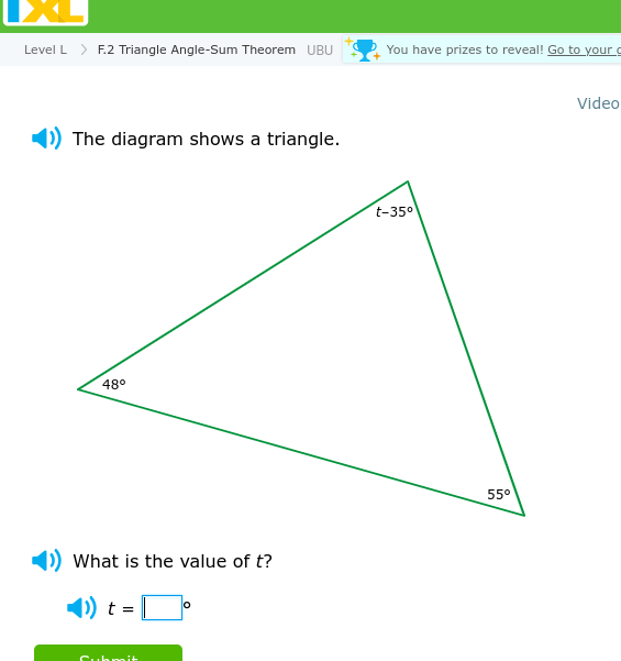 answer IXL Level L > F.2 Triangle Angle-Sum