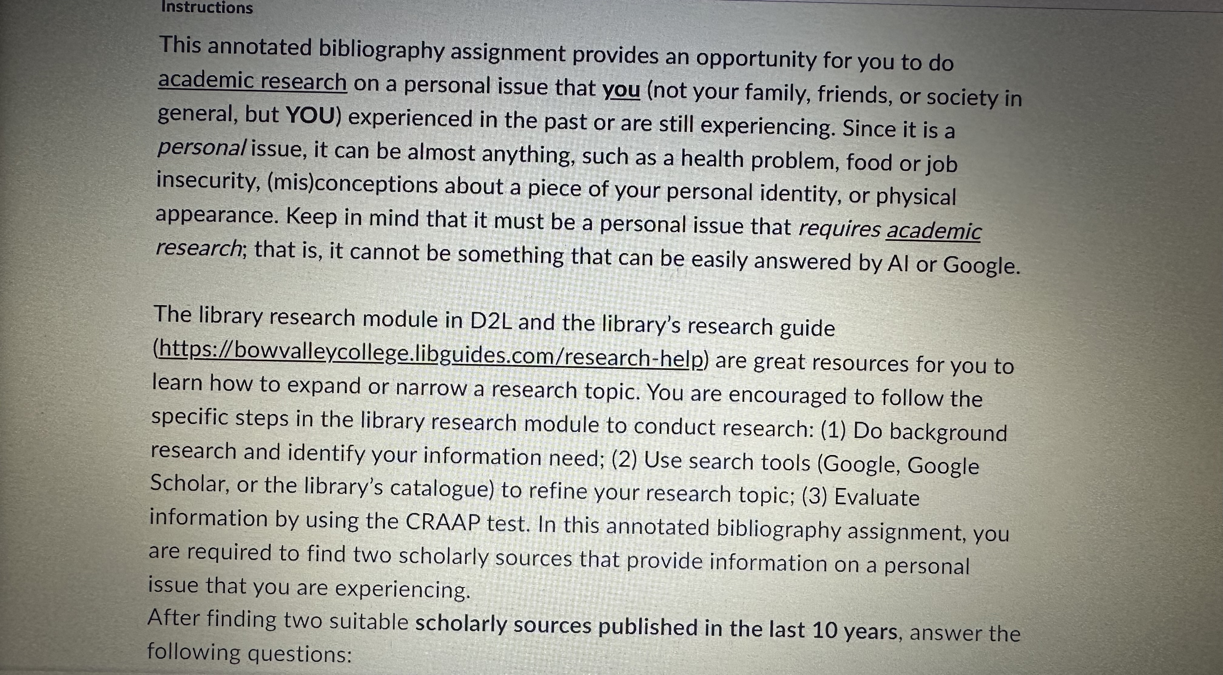 Instructions This annotated bibliography