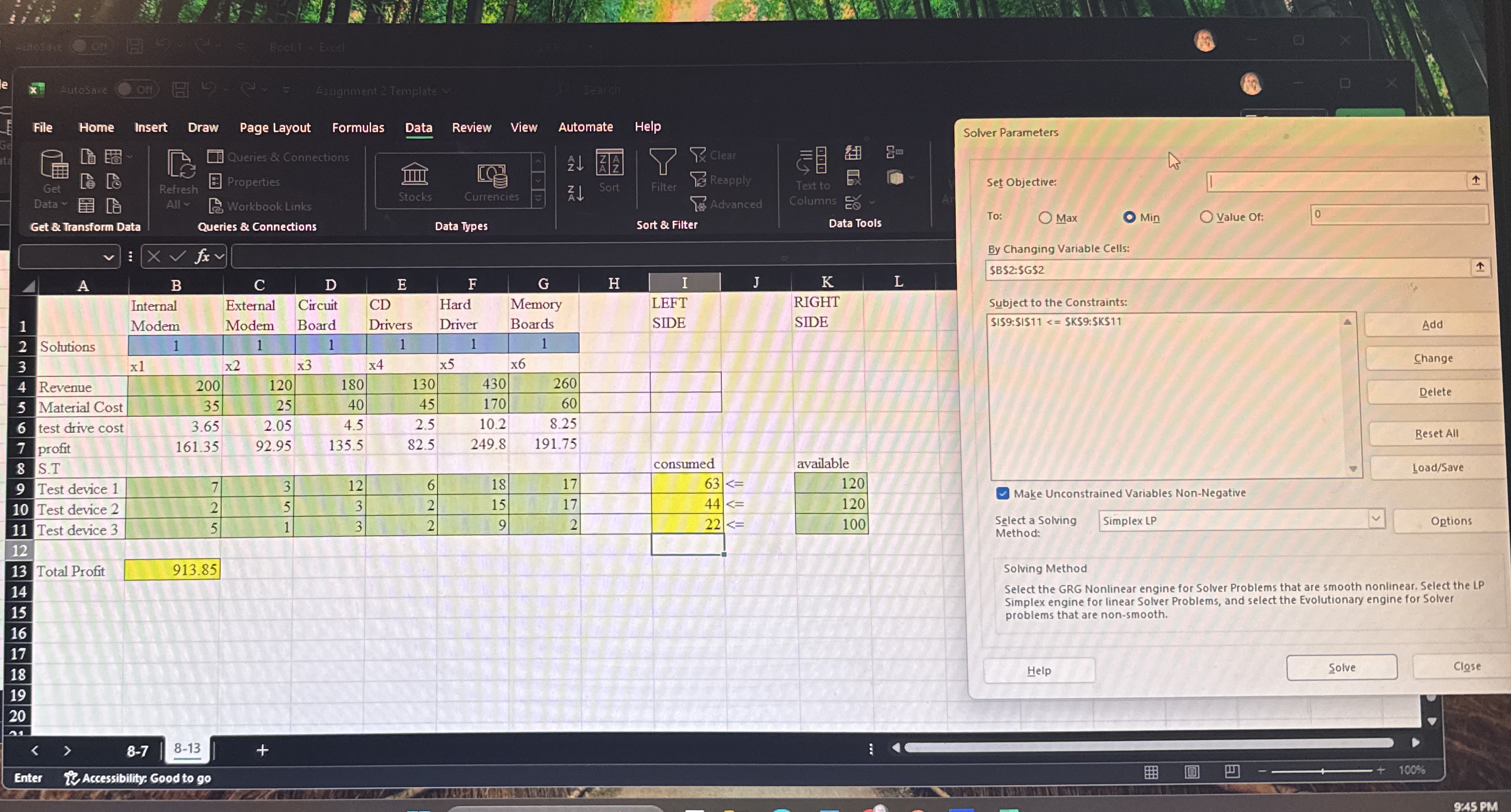 Solver Parameters Set Objective: To: Max Min