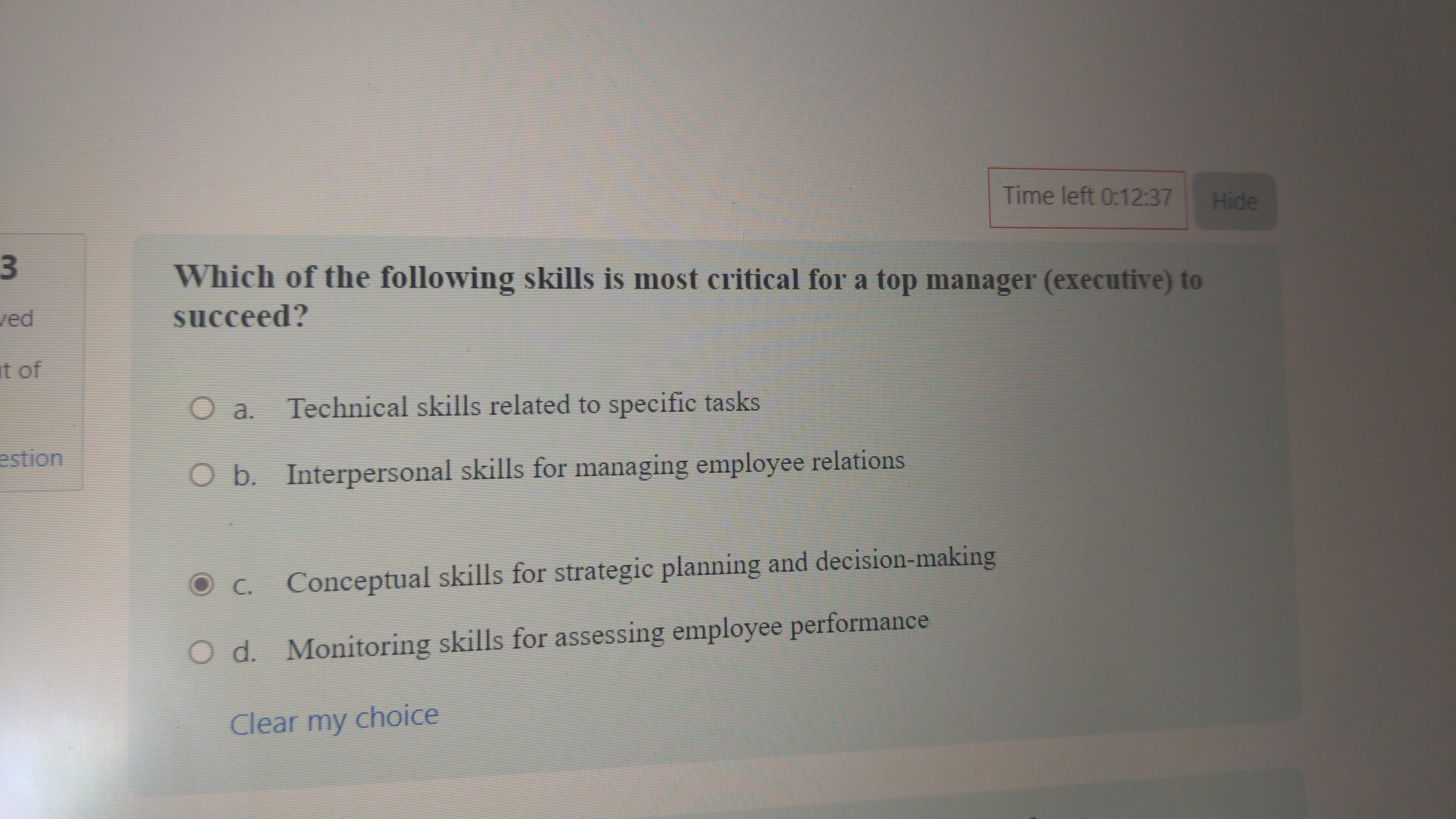 Is this the correct answer Time left 0:12:37 Hide