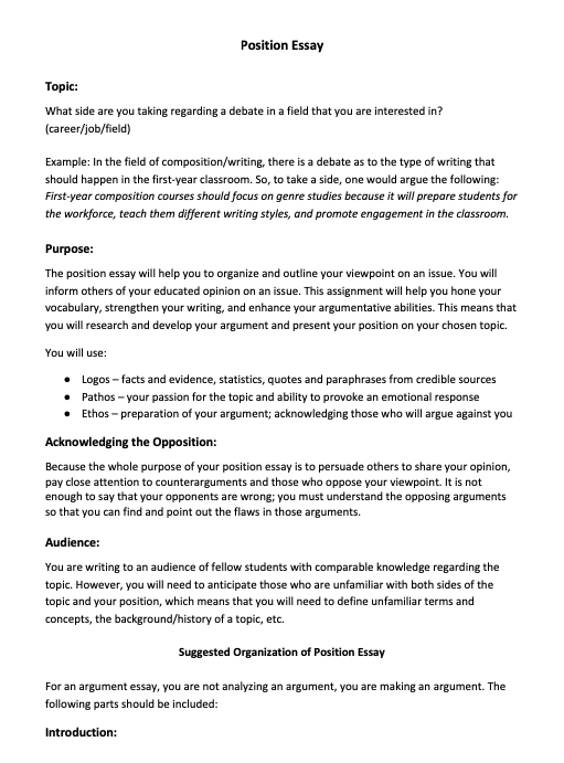 Position Essay Topic: What side are you taking