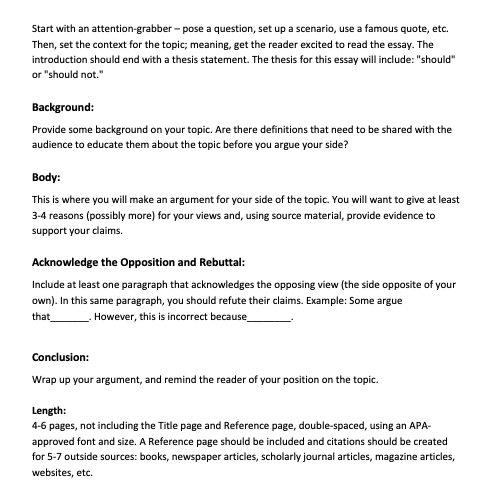 Position Essay Topic: What side are you taking