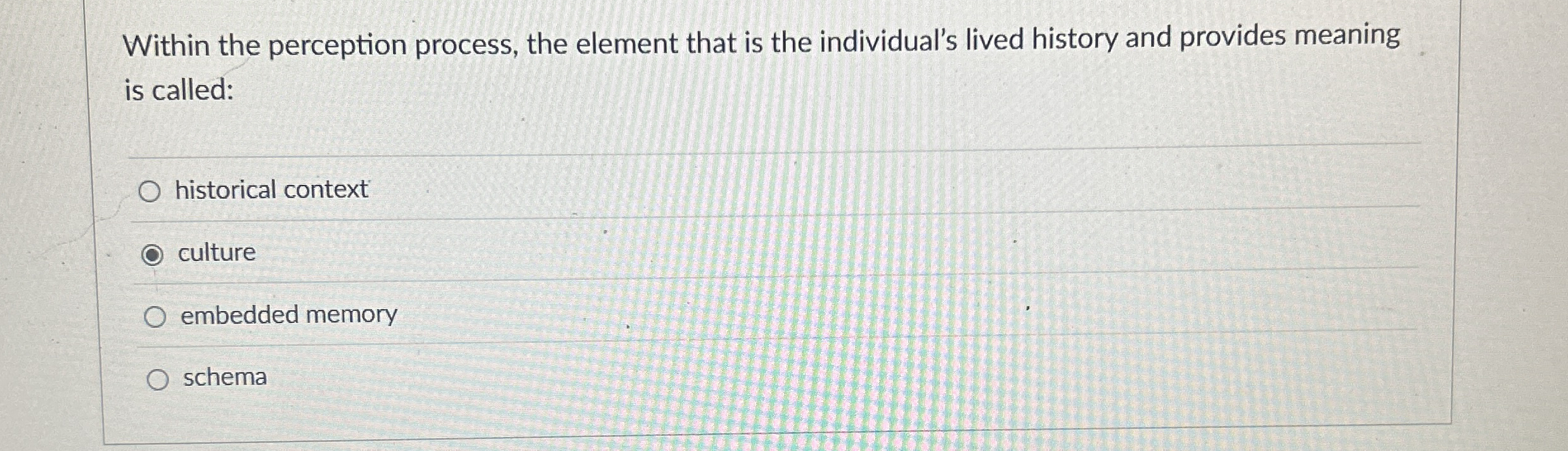 Within the perception process, the element that