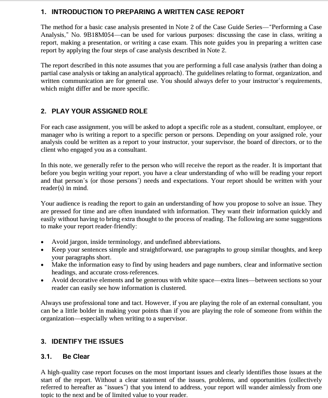 \f1. INTRODUCTION TO PREPARING A WRITTEN CASE